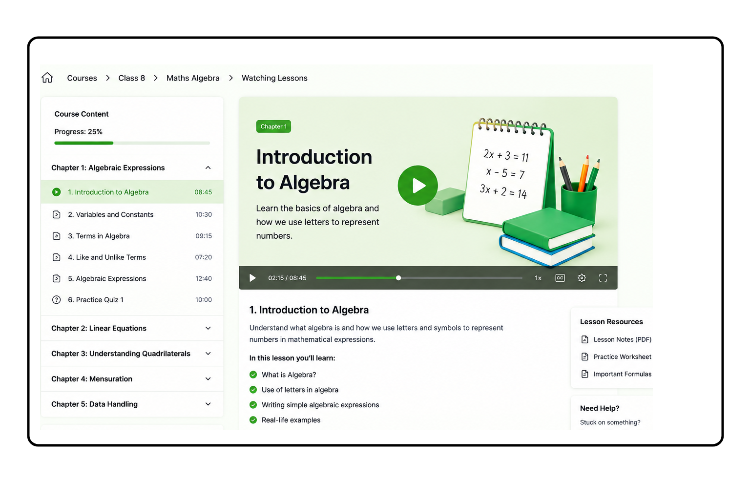 <span style="color:#000000;font-size:38px;font-weight:800;">2. </span> <span style="color:#d81b60;font-size:38px;font-weight:800;"> Watch lessons </span>